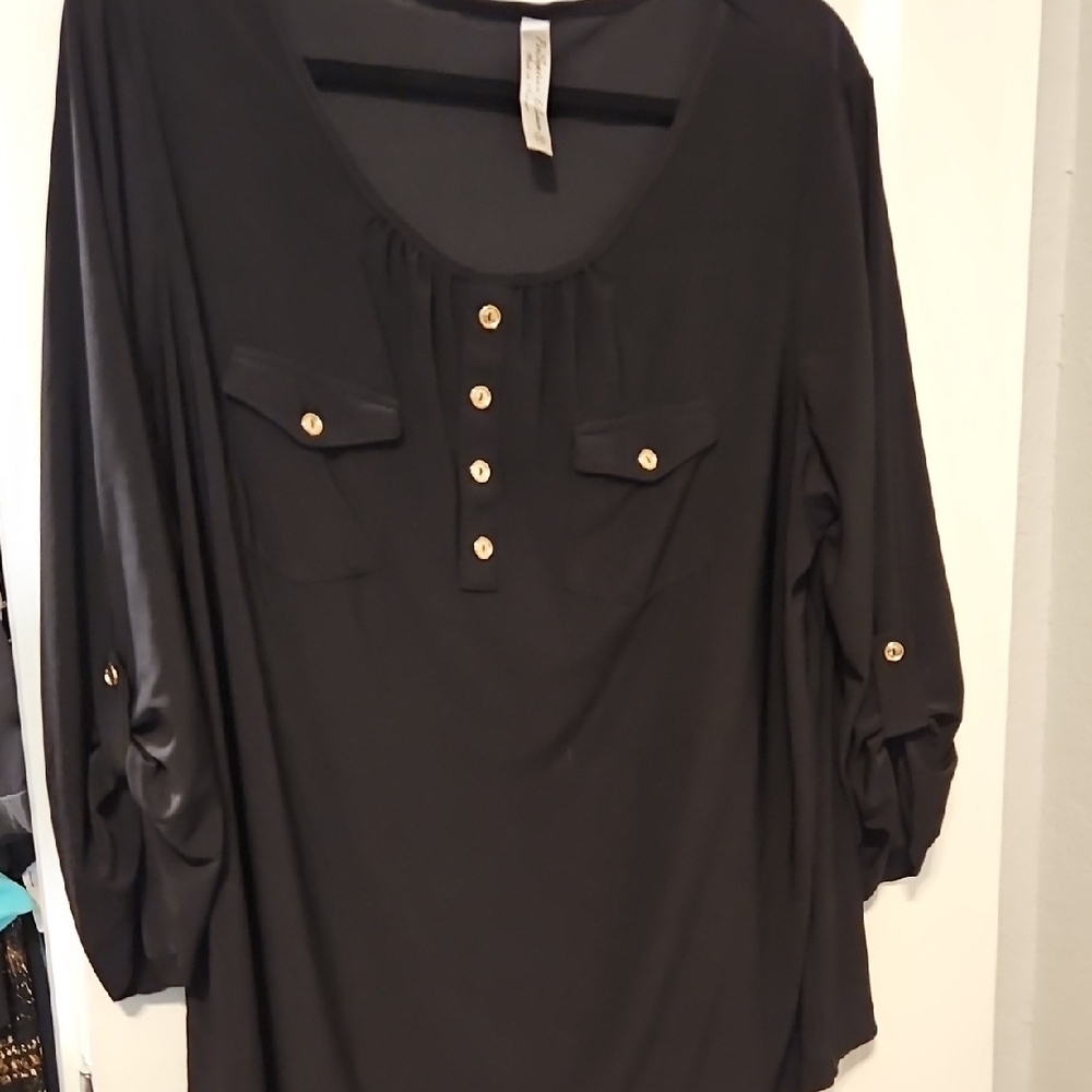 Perseption Black Gold Buttoned Tunic Top